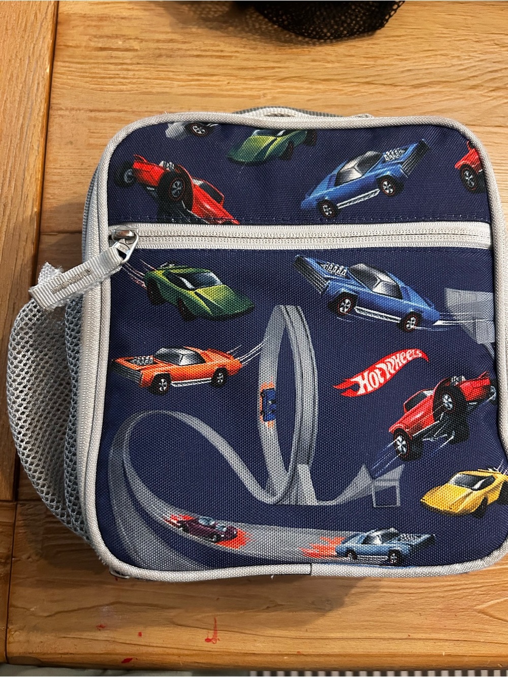 Pottery Barn Kids Navy Hot Wheels Car Print Lunch Bag